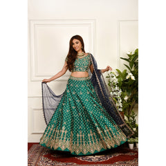 Sea Green And Navy Zardozi Lehenga Set