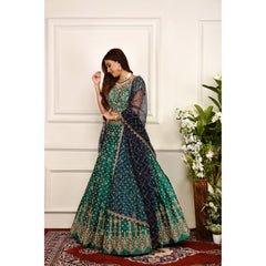 Sea Green And Navy Zardozi Lehenga Set
