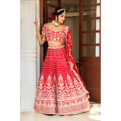 Carmine Red Floral Bagh Lehenga Set