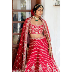 Carmine Red Floral Bagh Lehenga Set