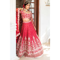 Carmine Red Floral Bagh Lehenga Set