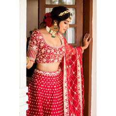 Carmine Red Floral Bagh Lehenga Set