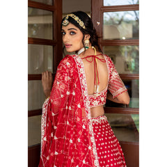 Carmine Red Floral Bagh Lehenga Set