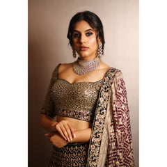 Forest Green Velvet Persian Lehenga Set