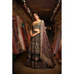 Forest Green Velvet Persian Lehenga Set