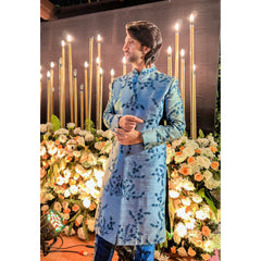 Kunal Jaisingh - Teal And Navy Blue Embroidered Sherwani