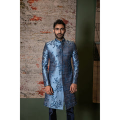 Kunal Jaisingh - Teal And Navy Blue Embroidered Sherwani