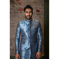 Kunal Jaisingh - Teal And Navy Blue Embroidered Sherwani