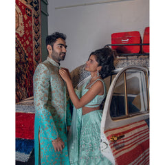 Sea Green - Turquoise Ombre Sherwani
