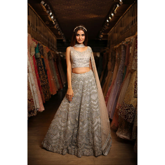 Pale Blue Archaic Lehenga Set