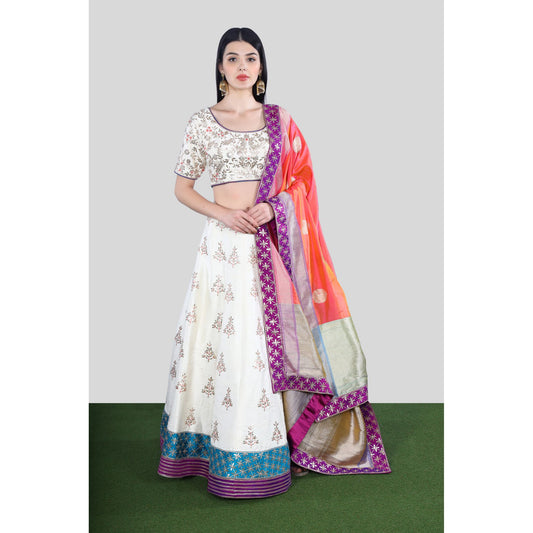Ivory Gota Patti Benarasi Lehenga Set