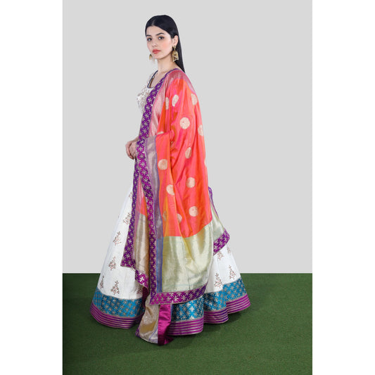 Ivory Gota Patti Benarasi Lehenga Set