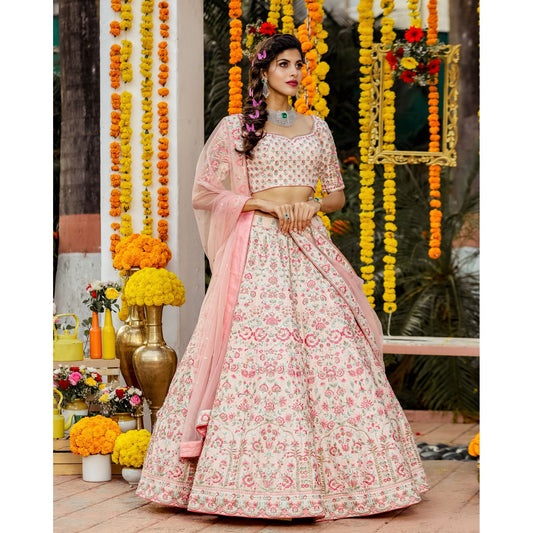 Blush Pink Pastel Floral Lehenga Set