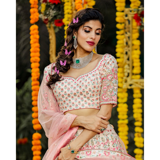 Blush Pink Pastel Floral Lehenga Set