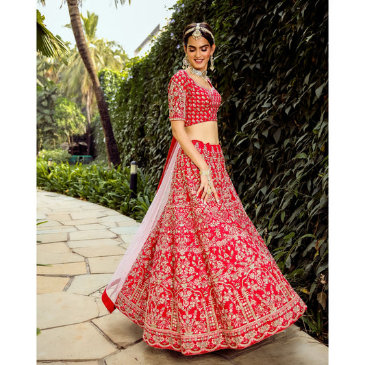 Scarlet  Archaic Mughal Lehenga Set