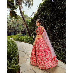 Scarlet  Archaic Mughal Lehenga Set