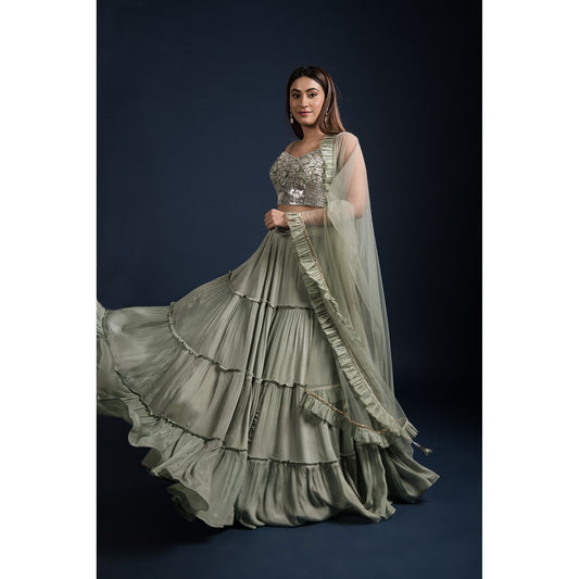 Sage Tiered Lehenga Set
