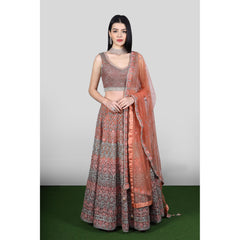 Rust Multi-Colored Metallic Lehenga Set