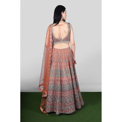 Rust Multi-Colored Metallic Lehenga Set