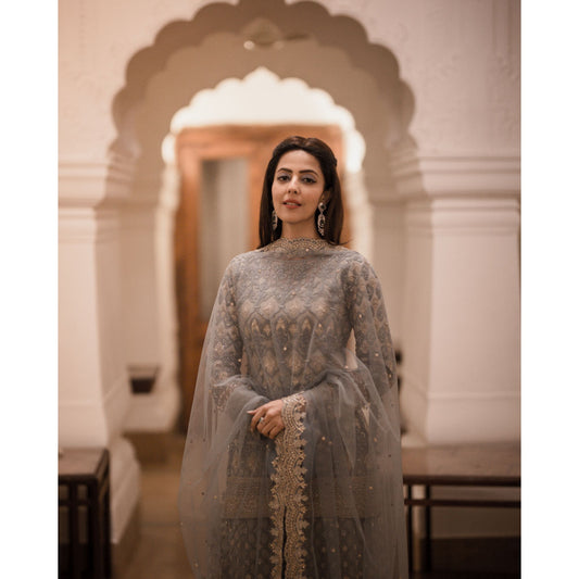 Poppy Jabal - Dusky Blue Grey Sharara Set