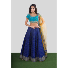 Turquoise, Blue, Yellow Zari Lehenga Set
