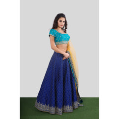 Turquoise, Blue, Yellow Zari Lehenga Set