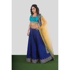 Turquoise, Blue, Yellow Zari Lehenga Set