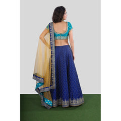 Turquoise, Blue, Yellow Zari Lehenga Set