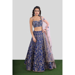 Royal Blue Floral Jaal Lehenga Set
