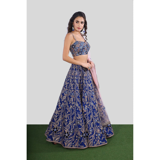Royal Blue Floral Jaal Lehenga Set
