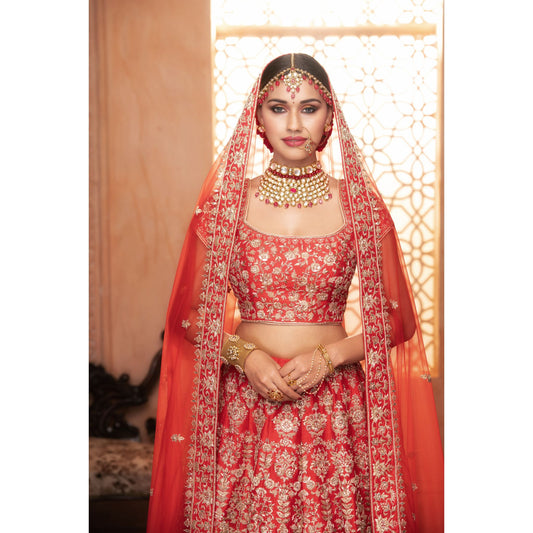 Deep Red Honeycomb Lehenga Set
