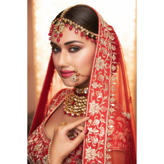 Deep Red Honeycomb Lehenga Set