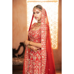 Deep Red Honeycomb Lehenga Set