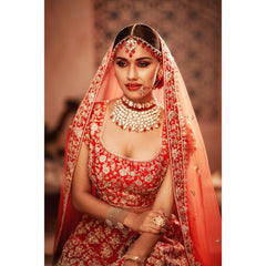 Deep Red Honeycomb Lehenga Set