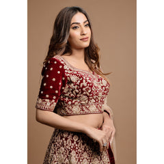 Maroon Velvet Archaic Lehenga Set