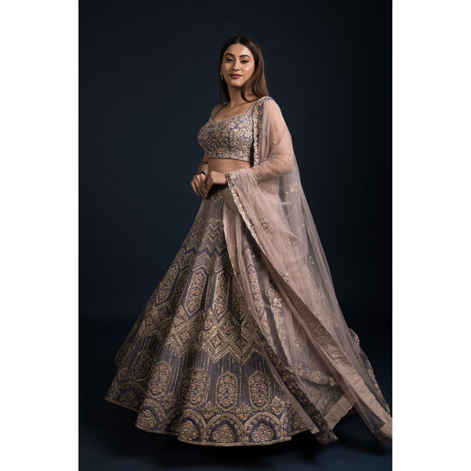 Lavender Abstract Lehenga Set