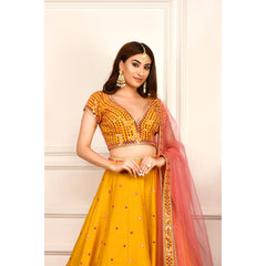Mustard Yellow Mirrorwork Lehenga Set
