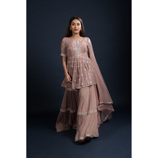 Mauve Peplum Sharara Set