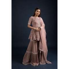 Mauve Peplum Sharara Set