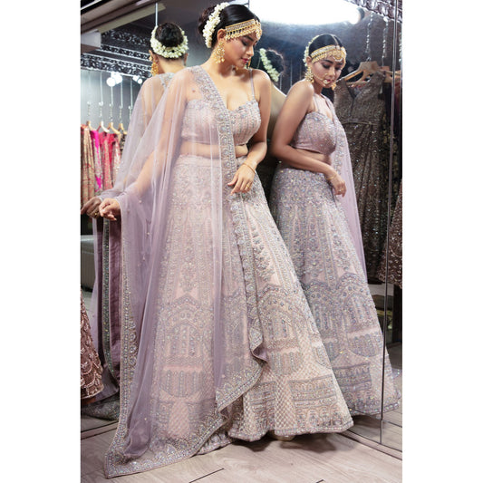 Lilac Archaic Embroidered Lehenga Set