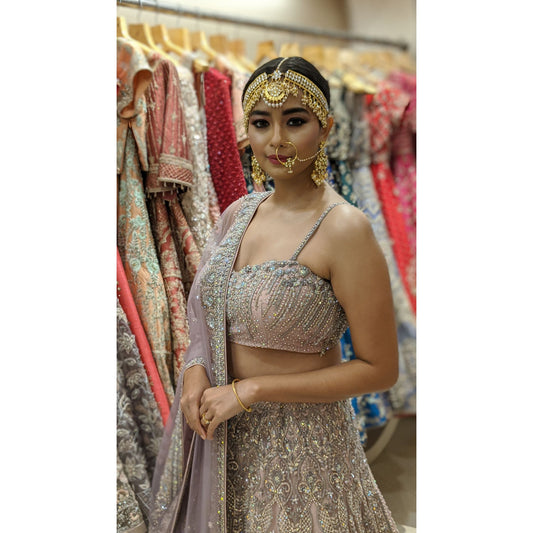 Lilac Archaic Embroidered Lehenga Set