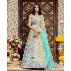 Grey Multicolor Resham Lehenga Set