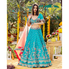 Teal Green Flared Lehenga Set