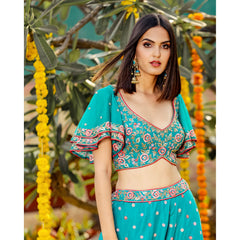Teal Green Flared Lehenga Set