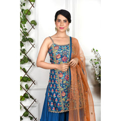 Royal Blue Floral Tiered Sharara Set