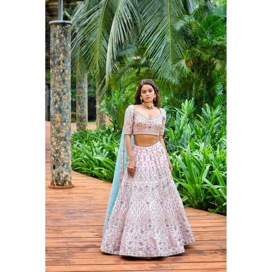 Creole Pink Aqua Lehenga Set
