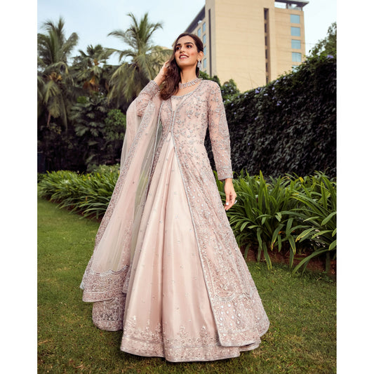 Blush Rose Lattice Jacket Anarkali Set