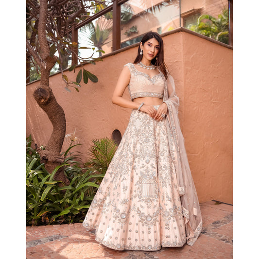 Pastel Peach Champagne Lehenga Set