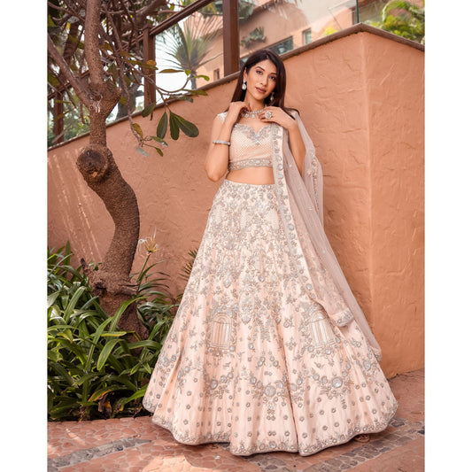 Pastel Peach Champagne Lehenga Set