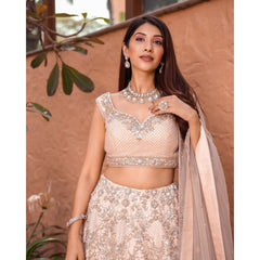 Pastel Peach Champagne Lehenga Set